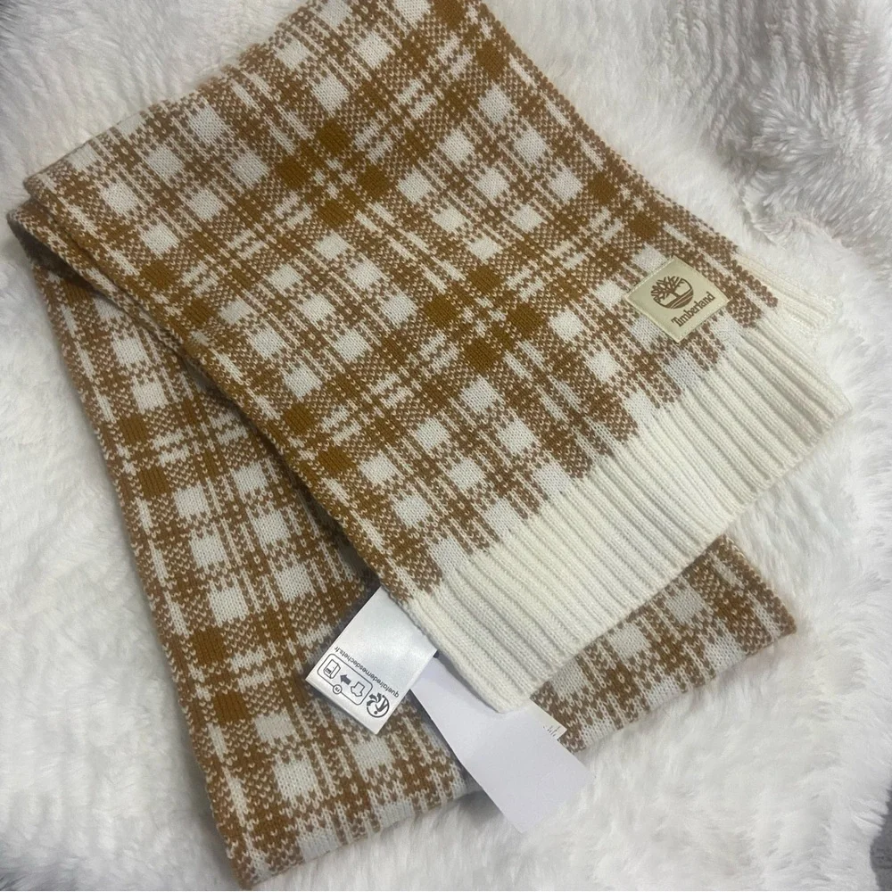 Timberland Tan and Cream Checkered Scarf